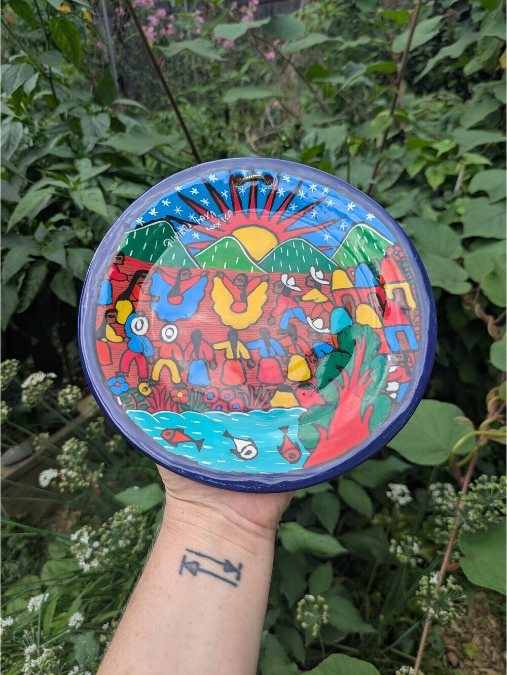 Small Terracotta Hand Painted Mexican Decorative Plate